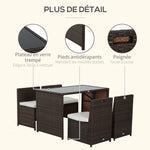 Ensemble salon de jardin encastrable 4 chaises monoblocs avec coussins déhoussables et table résine tressée