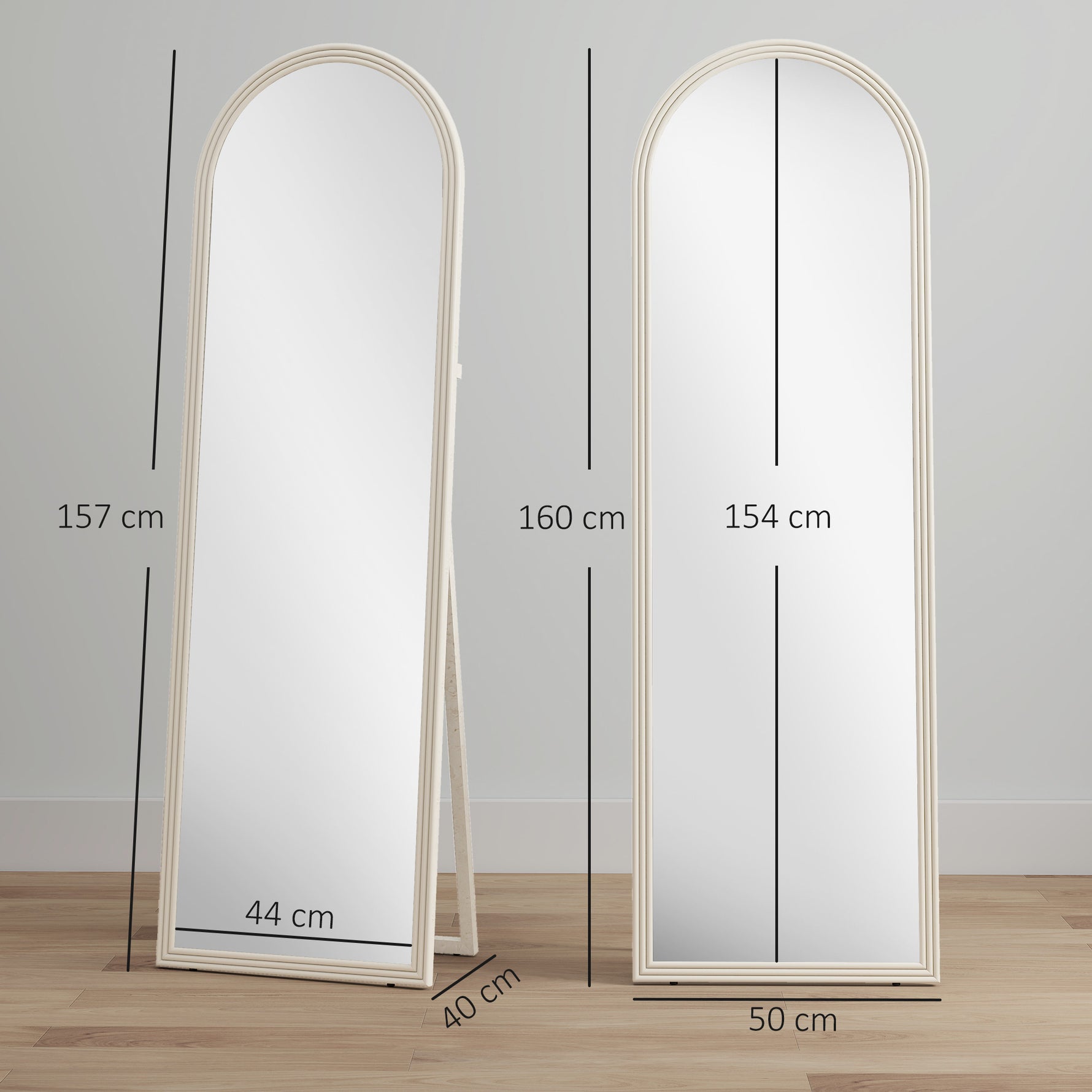Miroir de sol arqué pleine longueur miroir sur pied cadre en effet imitation pierre pour salon chambre 50 x 160 cm blanc