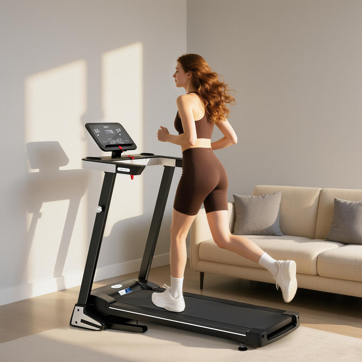 Tapis de Course Electrique Pliable - .fr x FFHandball - Tapis Roulant 1-12 Km/h 500 W écran LCD 12 programmes Noir