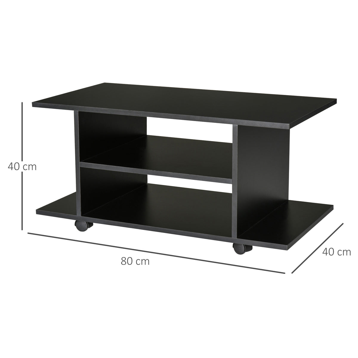 Meuble TV avec Roulettes 80 cm, Meuble Télé pour Téléviseur jusqu'à 42 Pouces avec Étagères Ouvertes, Style Moderne, Banc TV pour Salon, Chambre, Noir