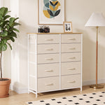 Cassettiera a 10 cassetti in tessuto, mobile contenitore con 4 tasche, 2 ganci, struttura in acciaio, 80 x 30 x 94,5 cm, beige