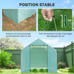 Serre de jardin tunnel 2 x 3m, 6m² avec porte enroulable, 4 fenêtres, - Acier galvanisé PE Haute densité Vert