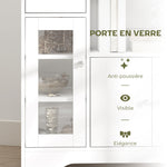 Buffet de cuisine moderne avec porte en verre, tiroir, grande niche et étagères réglables 80 x 30 x 82 cm blanc