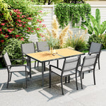 Table à manger de jardin pour 6 personnes table de jardin avec plateau effet bois en acier 150 x 90 x 72 cm bois naturel