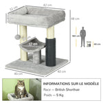 Petit arbre à chat arbre à grimper tour de jeux hauteur 48 cm poteau en sisal gris avec balle suspendue gris
