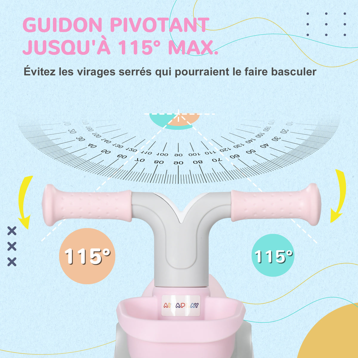 Draisienne vélo Enfant 4 roues selle réglable, guidon ergonomique alliage alu. PP, enfant 1 à 3 ans - Gris Blanc Rose
