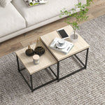 Lot de 2 tables gigognes tables basses carrées tables de salon cadre en acier et plateaux en panneaux de particules