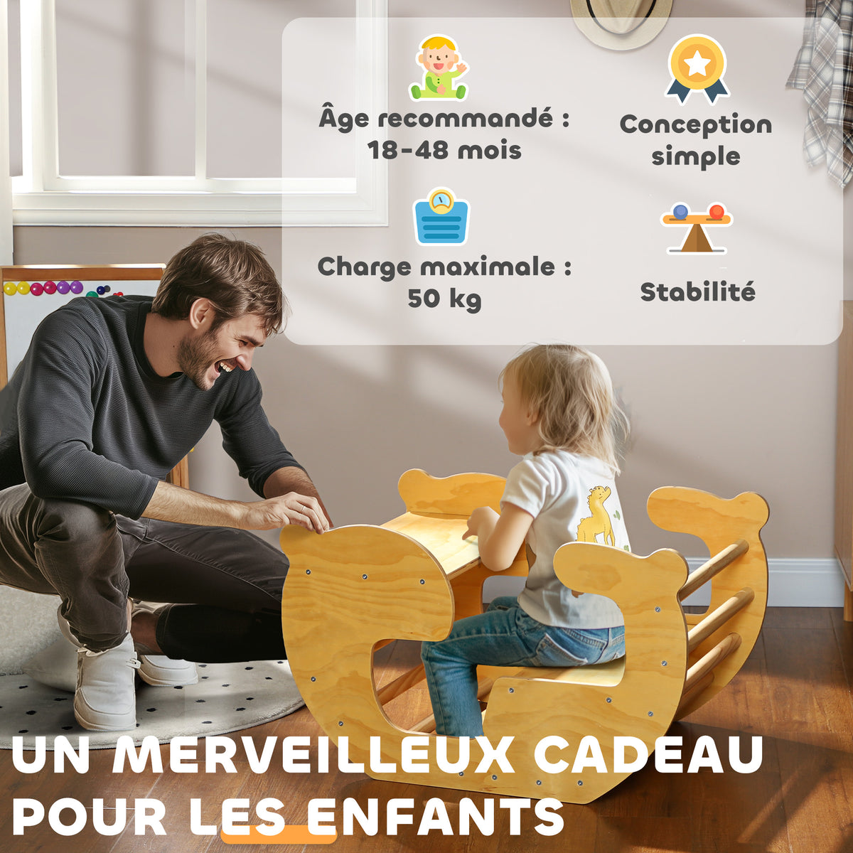 Arche d'escalade pour enfants, table à jouets pour enfants 18-48 mois, design 2 en 1, charge max. 50 kg, bois naturel