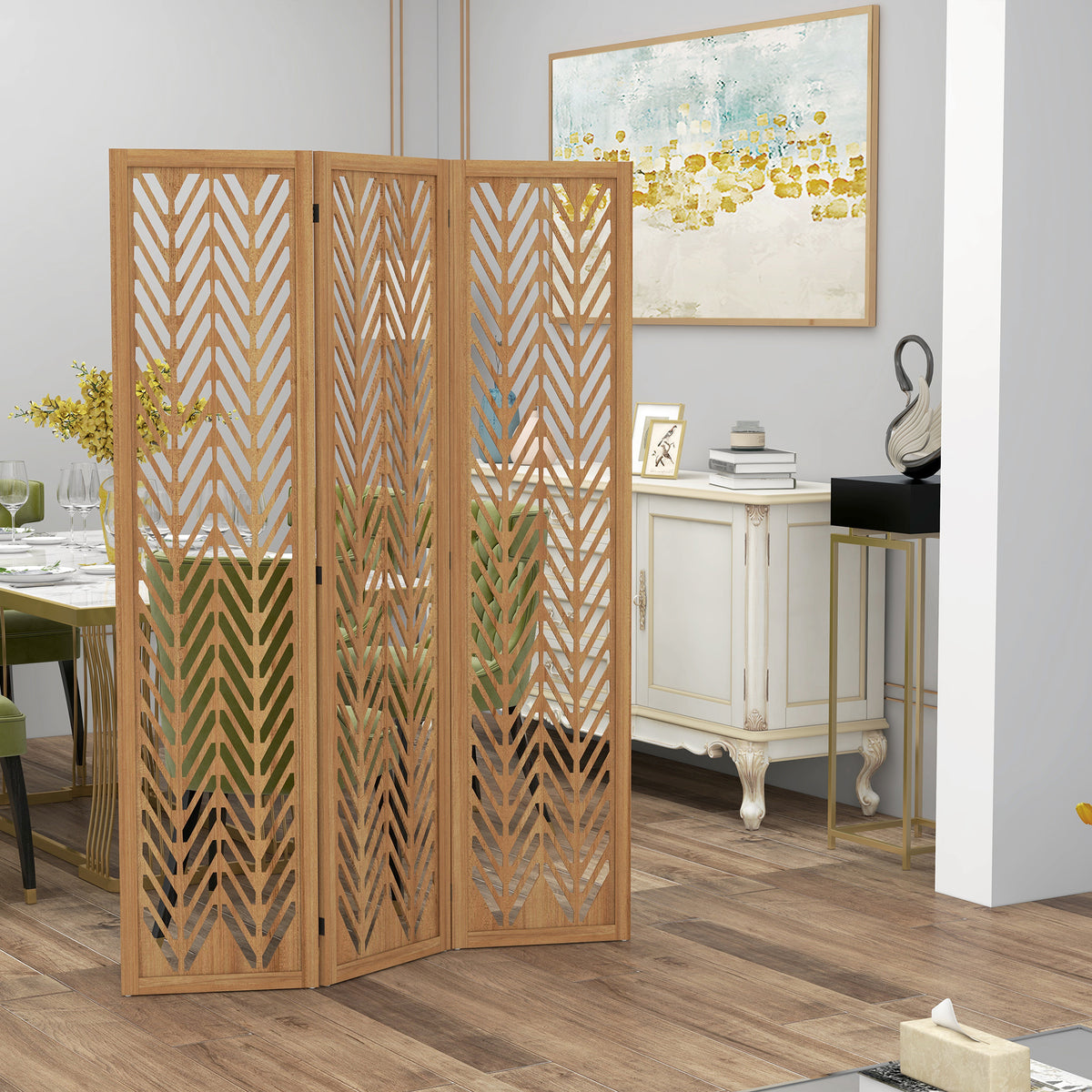 Paravent en bois ajouré séparateur de pièce closion intérieur pliable 3 panneaux en bois 120 x 170 cm naturel
