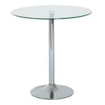 Ronde eettafel voor 2 personen, moderne keukentafel met blad van gehard glas en stalen onderstel, zilverkleurig