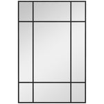 Miroir mural verrière rectangulaire style fenêtre, horizontal ou vertical avec 4 crochets, en métal noir - 90x60 cm