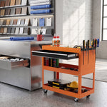 Chariot d'atelier servante atelier à 3 niveaux avec tiroir, porte-outils latéral et poignée, 82x35x76 cm, orange