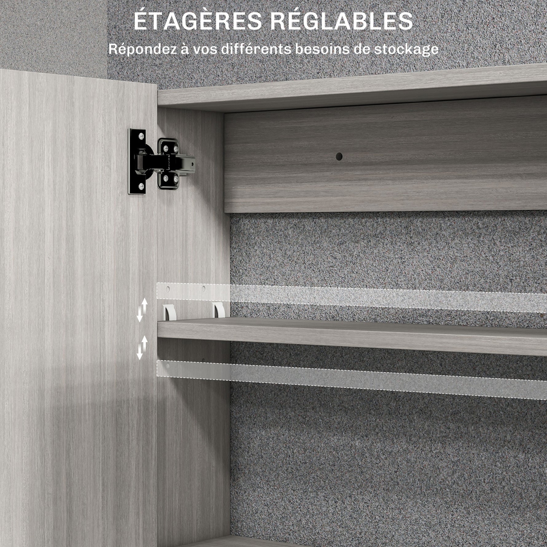Armoire murale salle de bain avec miroir, meuble salle de bain, double portes et étagères réglables, 80x15x60cm, gris