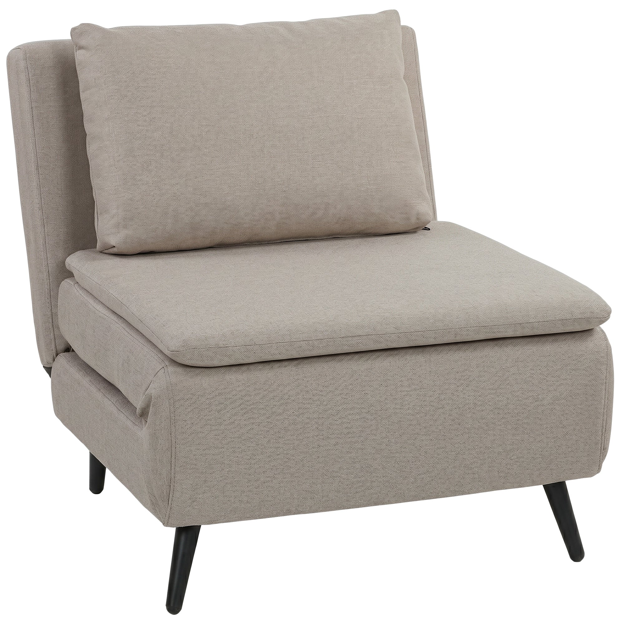 1-persoons slaapfauteuil, 3-in-1 slaapstoel met verstelbare rugleuning, kussen, brede zitting, lichtbruin