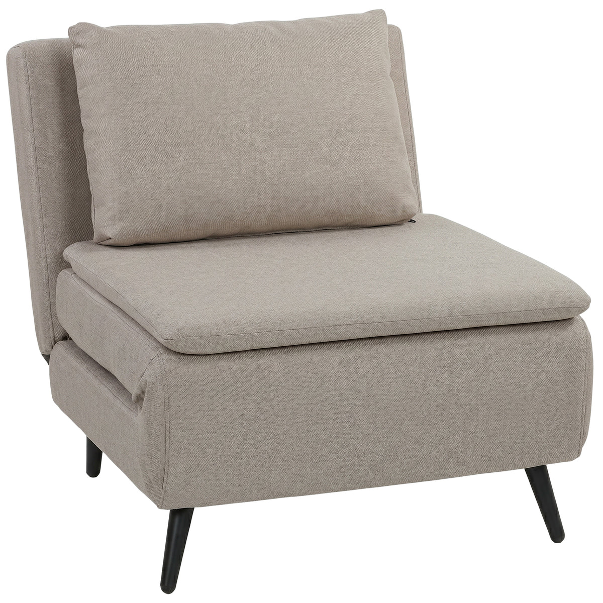 1-persoons slaapfauteuil, 3-in-1 slaapstoel met verstelbare rugleuning, kussen, brede zitting, lichtbruin