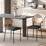 Set de 2 sillas de comedor con patas de acero, respaldo curvado y asiento acolchado, gris y efecto madera natural