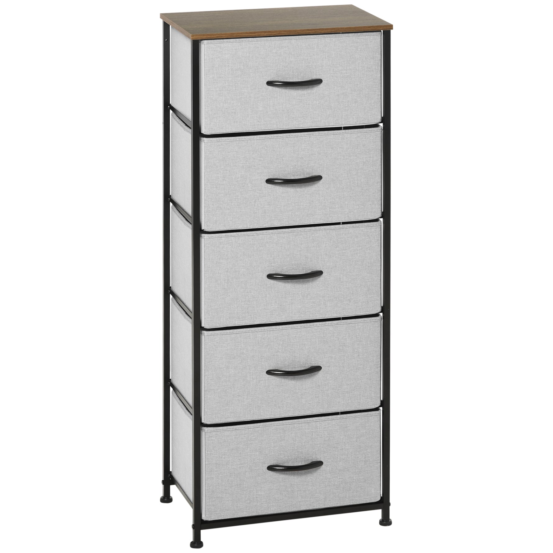 Commode 5 tiroirs meuble de rangement tiroir en tissu pliant - structure acier noir - 45 x 30 x 116 cm gris