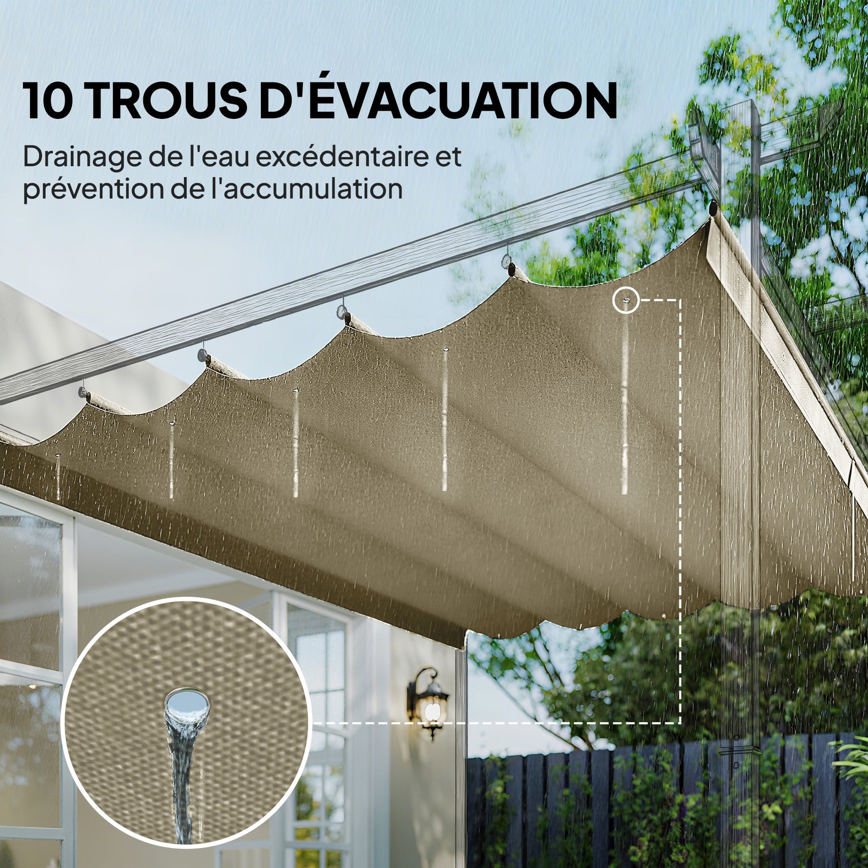Toile de toit pour pergola tonnelle rétractable de 3 x 3 m - toile uniquement 250 x 255 cm beige