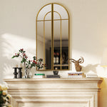 Miroir mural arc 30 x 120 cm, grand miroir décoratif avec cadre métallique, pour salon, chambre, couloir, ton doré