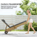 Transat bain de soleil matelas inclinaison réglable multipositions accoudoirs roulettes 200 x 73 x 30-103 cm jaune