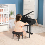 Kinderflügel aus Holz Kinderklavier 30 Tasten - inklusive Hocker und Notenständer - Musikinstrument - schwarzes MDF