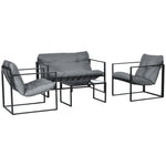 Salon de jardin 4 pièces 4 personnes avec canapé 2 places, 2 fauteuils et 1 table basse gris
