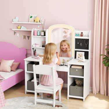 Coiffeuse pour enfants avec tabouret et miroir LED, table de maquillage pour 3 à 8 ans, 104 x 40 x 112 cm, blanc