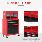 Servante d'atelier servante/ caisse à outil 6 tiroir +1 commode coffre amovible chariot acier rouge et noir