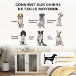 Cage pour chiens, table d'appoint, gamelles amovibles rotatives à 360° 2 portes pour chien moyenne 80x55x71,5cm blanc