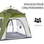Tente de camping pop-up 3 personnes, dôme familiale avec 4 portes, 4 fenêtres et sac de transport – Vert et gris