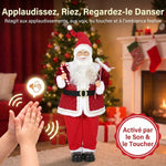 120 cm-tako Aita Noel animatua musikarekin, Gabonetako apaingarri kantari buru-mugikorra, soinu eta ukimen bidez aktibatzen dena, gorria