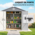 Abri de jardin en résine 4,56 m² avec kit de fondation galvanisé structure en aluminium 240 x 190 x 228 cm gris foncé