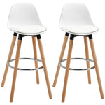 Lot de 2 tabourets de bar, chaises de bar en PU avec dossier et repose-pieds, assise rembourrée 69 cm, pieds en bois, style moderne, tabourets hauts pour cuisine, salle à manger, salon, blanc