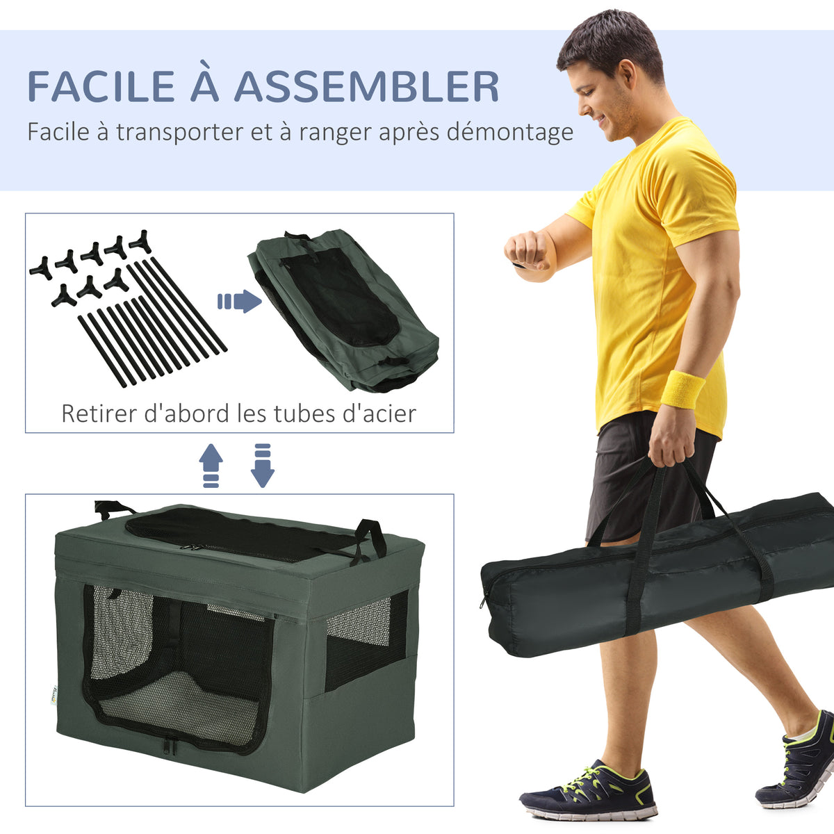 Borsa da trasporto pieghevole per animali domestici con maniglia in tessuto a rete 60 x 42 x 42 cm grigio nero