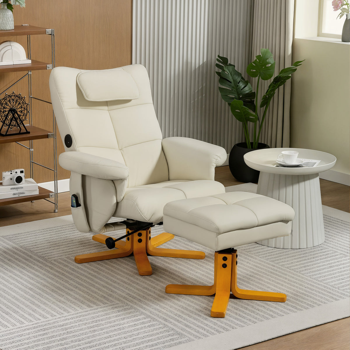 Sillón de masaje con reposapiés, respaldo reclinable hasta 135°, compartimento de almacenamiento, mando a distancia