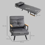Fauteuil convertible 1 place fauteuil-lit chauffeuse 3 en 1 dossier réglable oreiller tissu velours 63x73x81cm gris