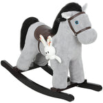 Cheval à bascule pour enfants, jouet à bascule bébé en peluche avec eouetffet sonore et poupée, 71 x 26 x 55 cm, gris
