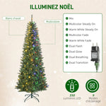 Sapin de Noël artificiel 210 cm, arbre de Noël fin avec 350 lumières, 1273 pointes, support en métal pliable, vert