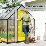 Serre de Jardin en Aluminium Polycarbonate, Montage Rapide, Fenêtre Réglable, Porte Battante, 178x168x195cm, Transparent