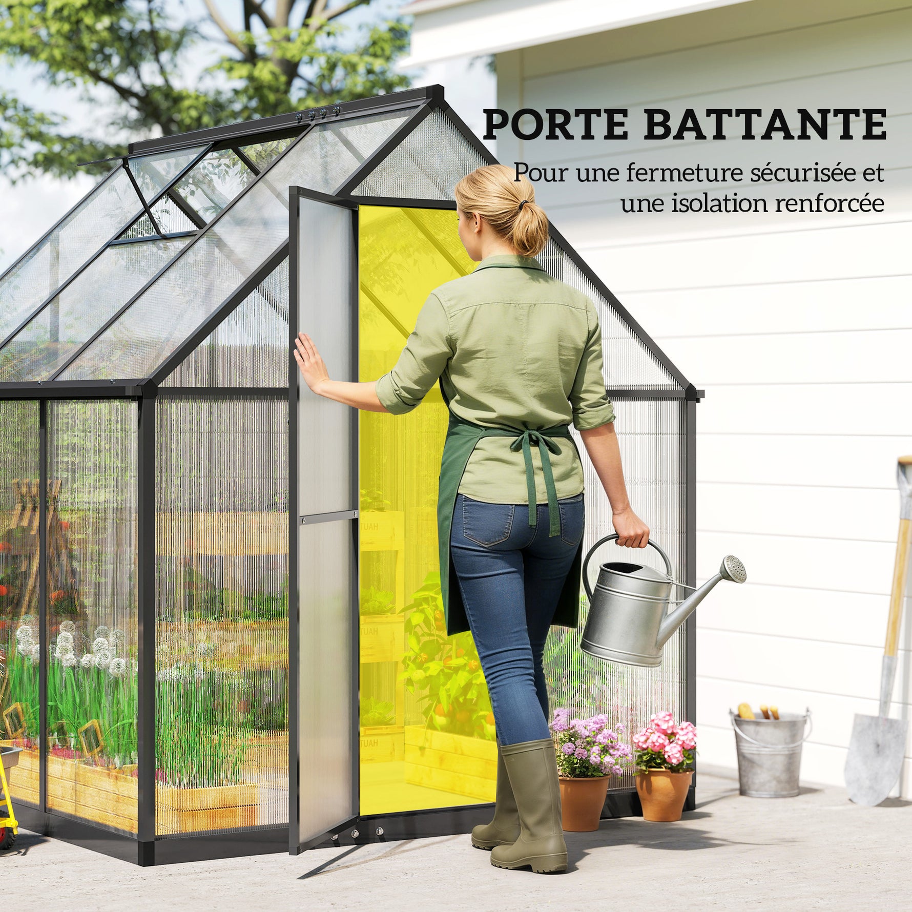 Serre de Jardin en Aluminium Polycarbonate, Montage Rapide, Fenêtre Réglable, Porte Battante, 178x168x195cm, Transparent
