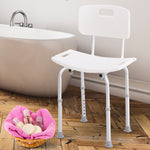 Silla de ducha ergonómica, altura regulable, patas antideslizantes, carga máx. 136 kg, aluminio y HDPE, blanco
