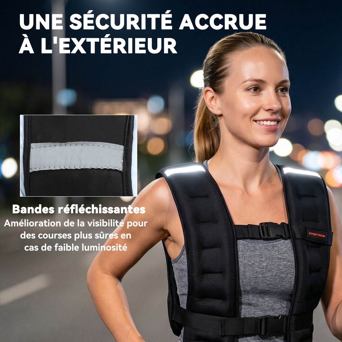 Gilet lesté 8 kg veste lestée respirant avec sangles réglables et bandes réfléchissantes en sable de fer 43 x 33 cm noir