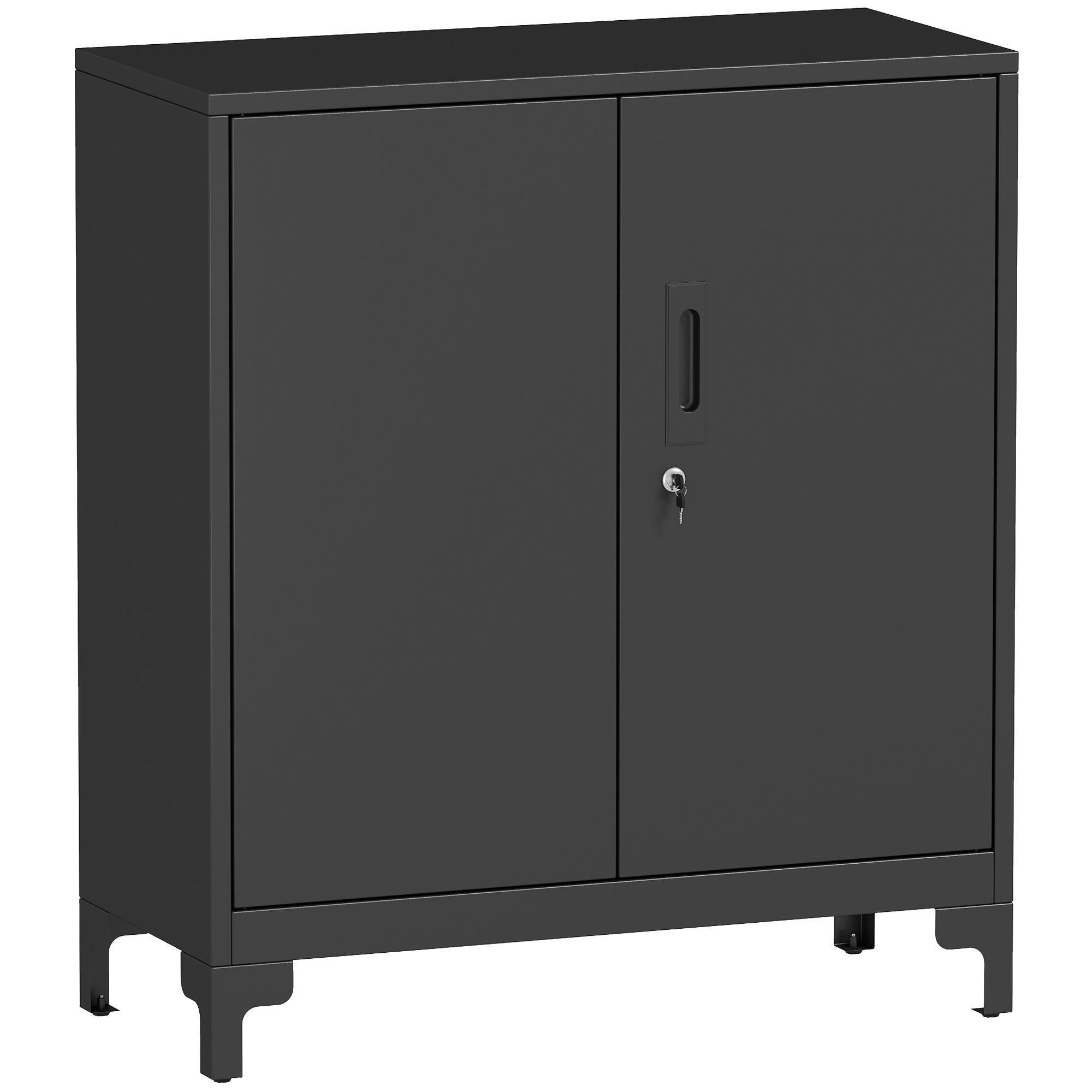 2-tier office cabinet, metal office storage unit with 2 lockable doors, 80 x 35 x 91 cm, black
