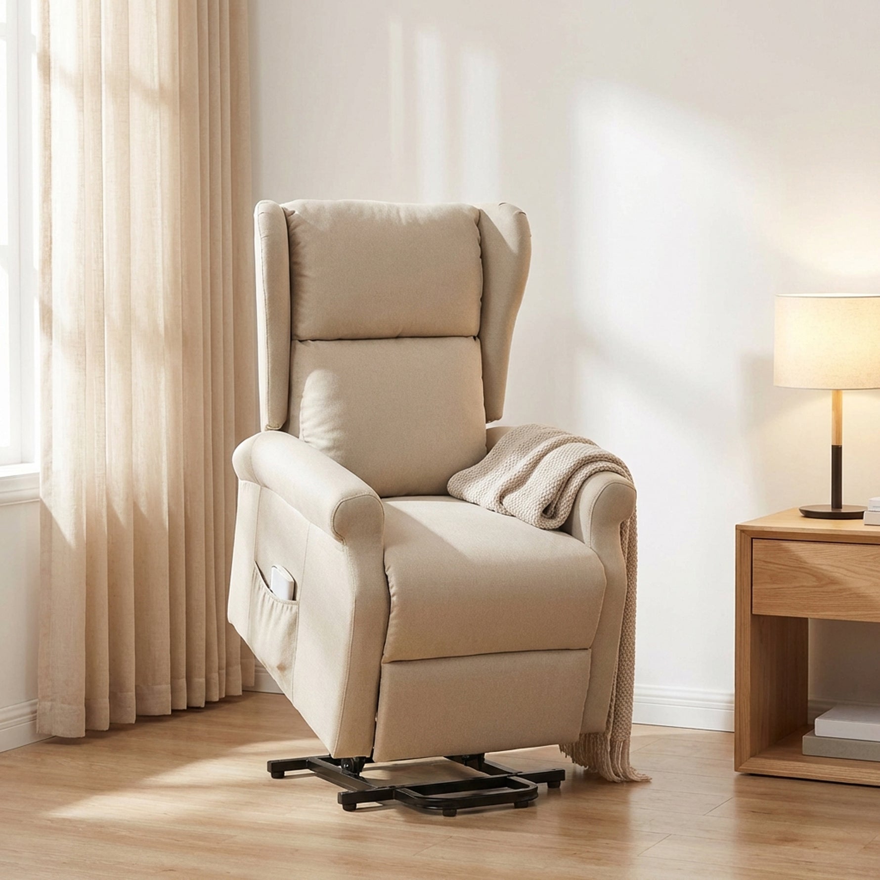 Fauteuil releveur inclinable avec Repose-Pied Fauteuil de Relaxation électrique Ajustable Lin Crème