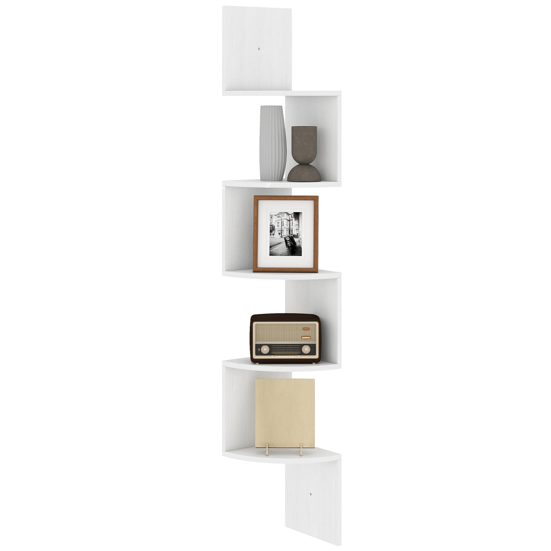 Étagère d'angle Murale de Rangement Forme Zigzag 20L x 20l x 126H cm 5 Niveaux Bois Blanche