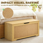 Coffre de Rangement en Rotin 136L, Banc Coffre avec Couvercle Relevable et 2 Charnières de Sécurité, Chêne