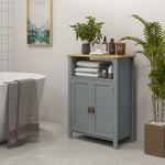 Meuble bas de salle de bain multi-rangements grande niche placard double porte gris et naturel