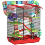 Cage pour hamster souris petit animaux rongeur avec tunnel mangeoire roue jouet 47 x 30 x 59 cm rouge