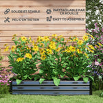 Jardinière rectangulaire potager de jardin bac à fleurs en acier avec bordure de sécurité et fond ouvert noir