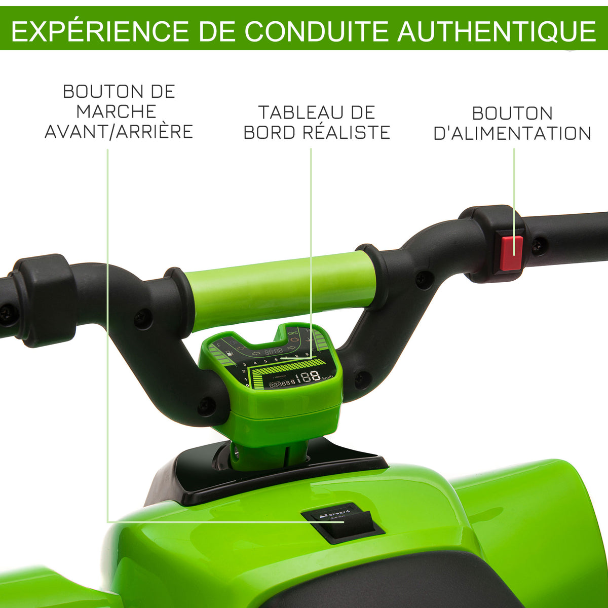Quad électrique pour enfants 18-36 mois véhicule à batterie 6V avec marche avant et arrière 72 x 40 x 45,5 cm vert